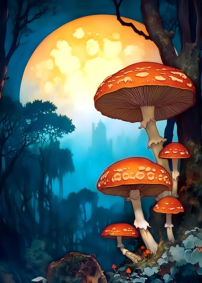 Fantasy Mushroom Forest with Moon