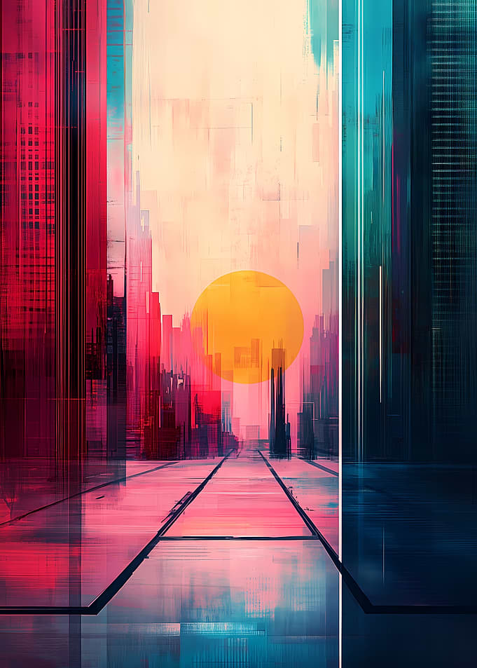 Neon Horizon – Vaporwave Cityscape in Cyber Twilight