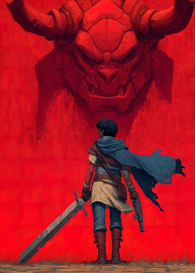 Hero facing a demonic entity