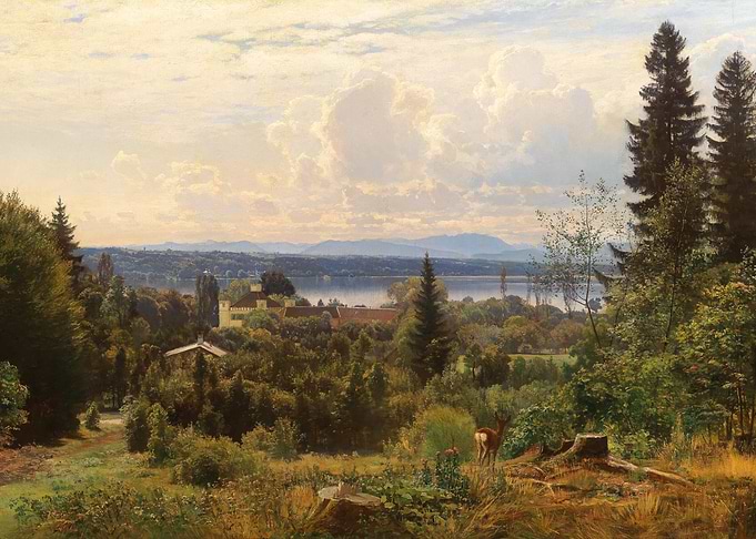 Idyllic Landscape Painting with Deer