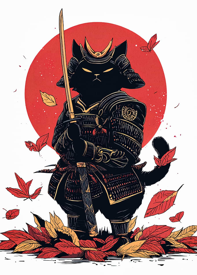 Samurai Cat with Sword and Armor