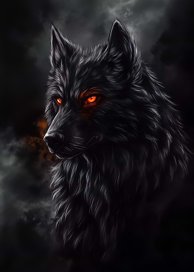 Fenrir - Black Wolf with Glowing Eyes