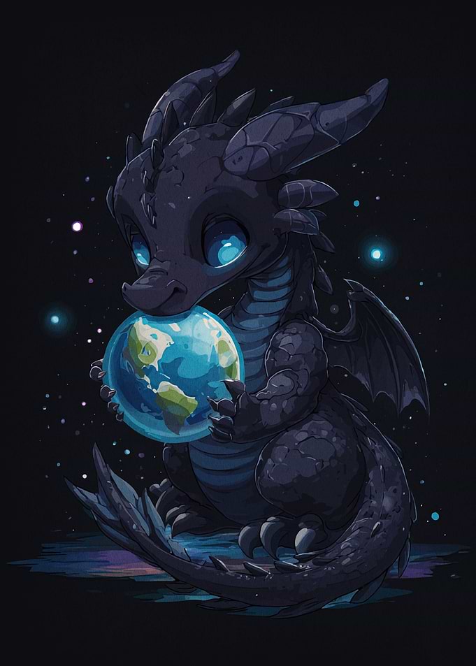 Cute Dragon Holding the Earth