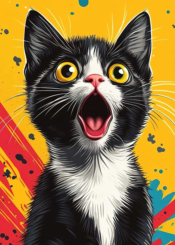 Surprised Black and White Cat Portrait
