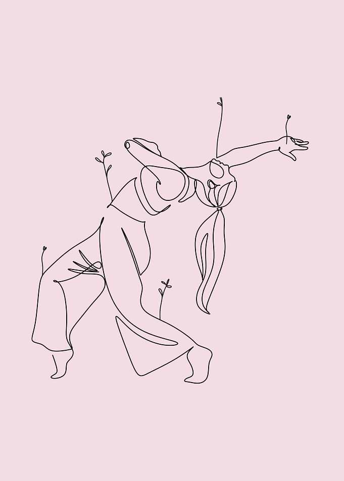 Minimalist Line Art Woman with Plants