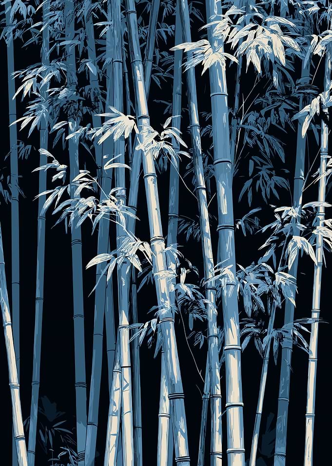 Blue Bamboo Forest Illustration