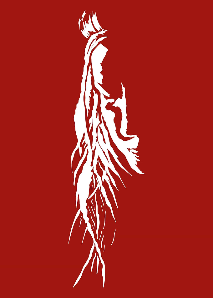 Abstract White Figure on Red Background