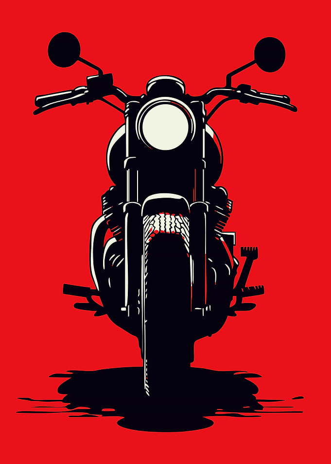 Motorcycle Front View on Red Background