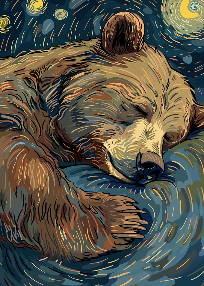 Sleeping Bear in Starry Night Style