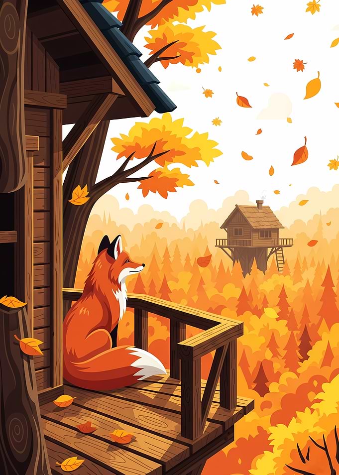 Fox in Autumn Treehouse