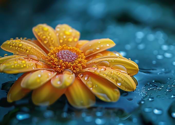 Yellow Flower Water Droplets