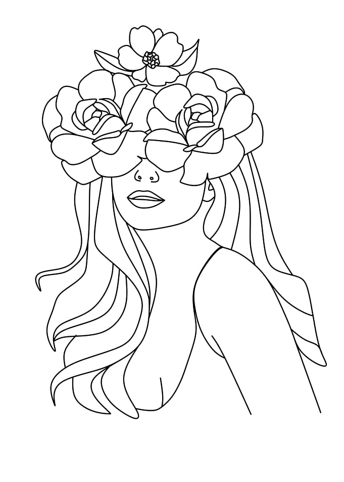 Woman with Flowers Line Art