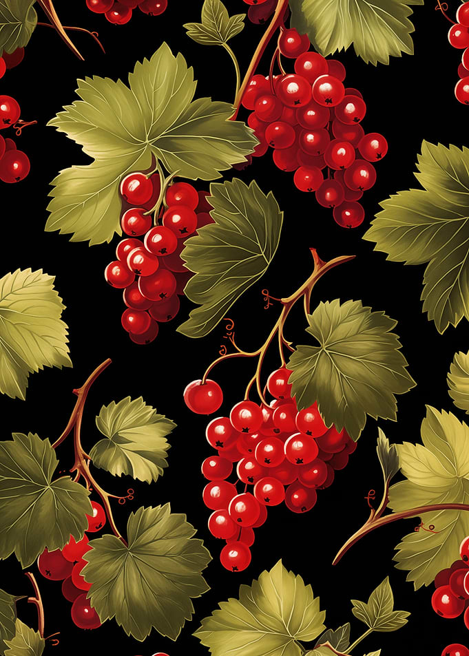 Red Viburnum Pattern Black