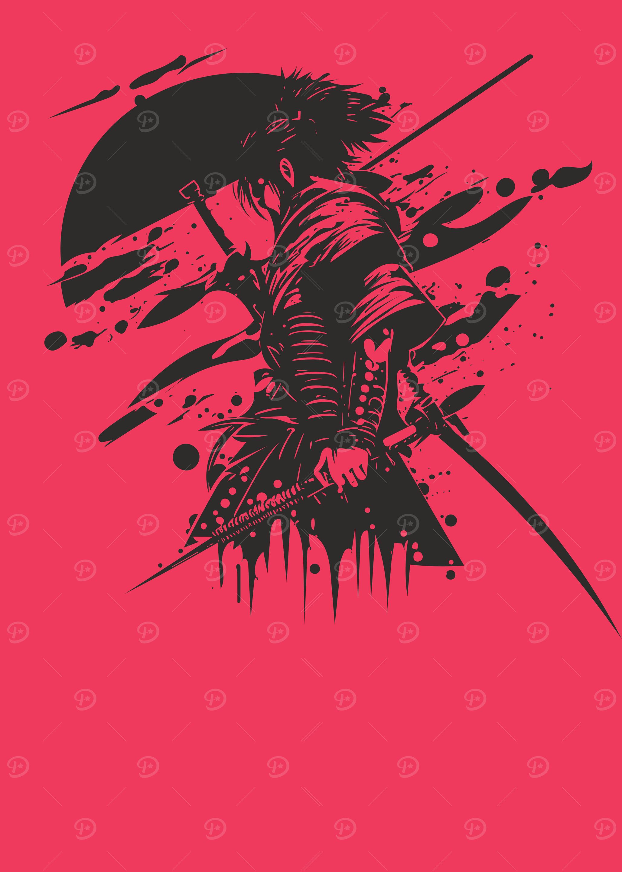 Samurai Warrior Silhouette with Swords