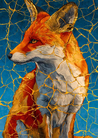 Red Fox with Kintsugi-style Gold Cracks