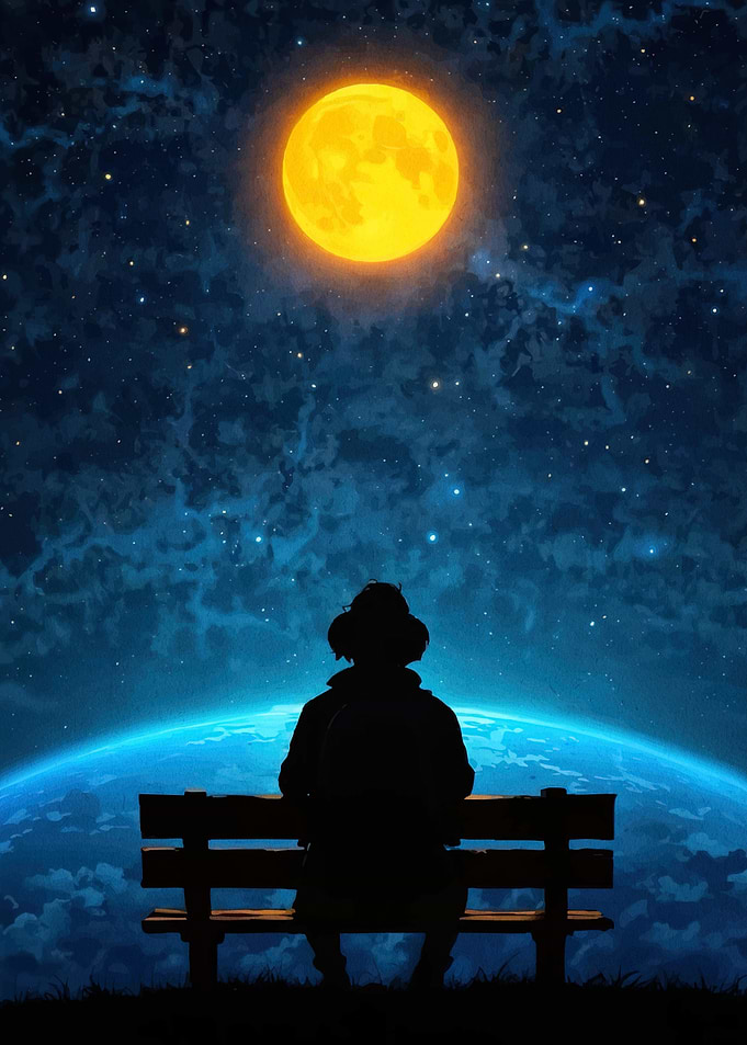 Silhouette Bench Starry Sky