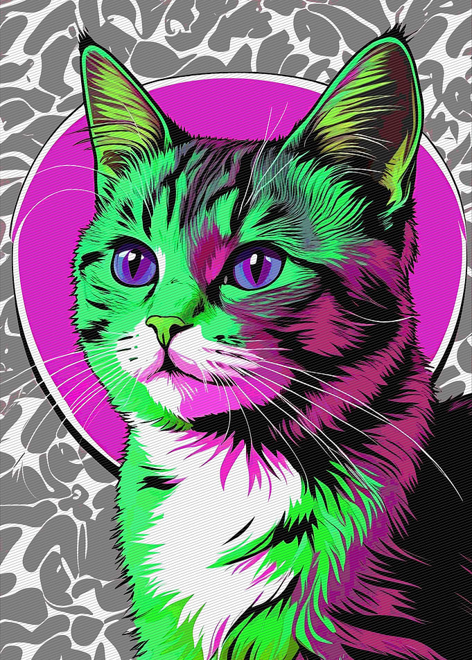 Colorful Cat Portrait with Abstract Background
