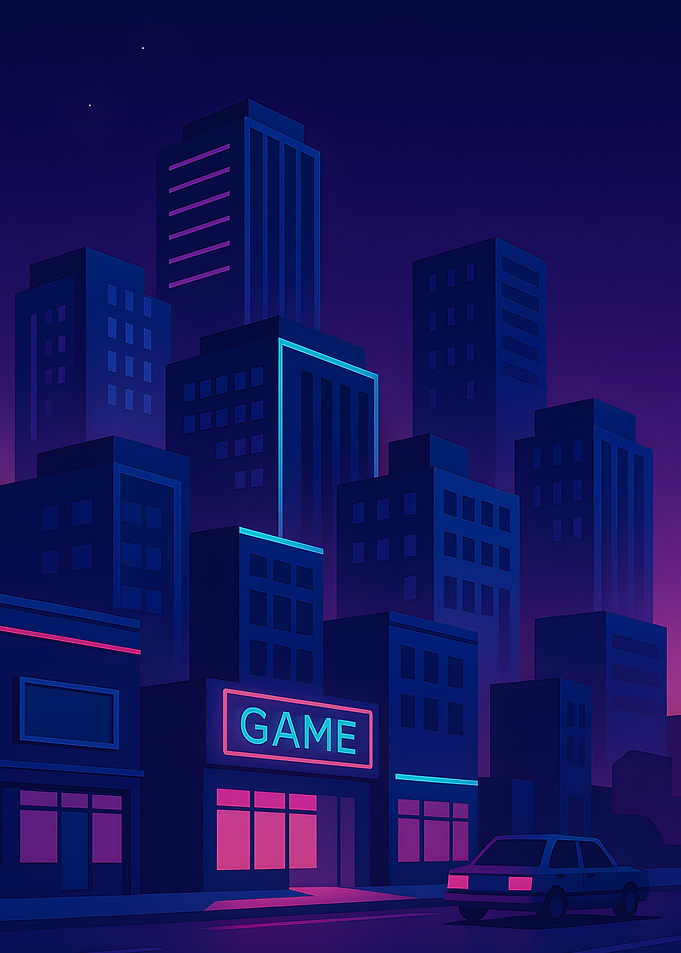 Neon Cityscape with Game Store