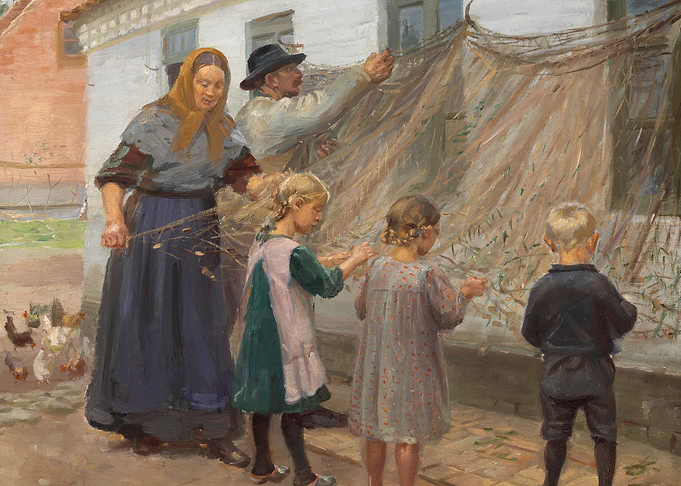 Family with Fishing Net, Painting