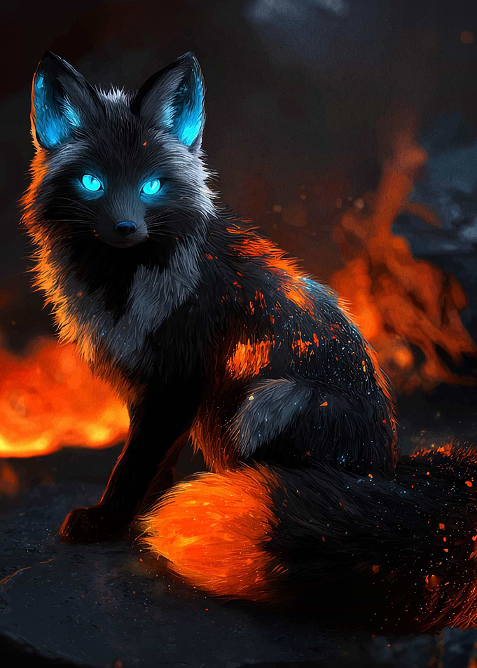 Mystical Fox with Fire and Ice