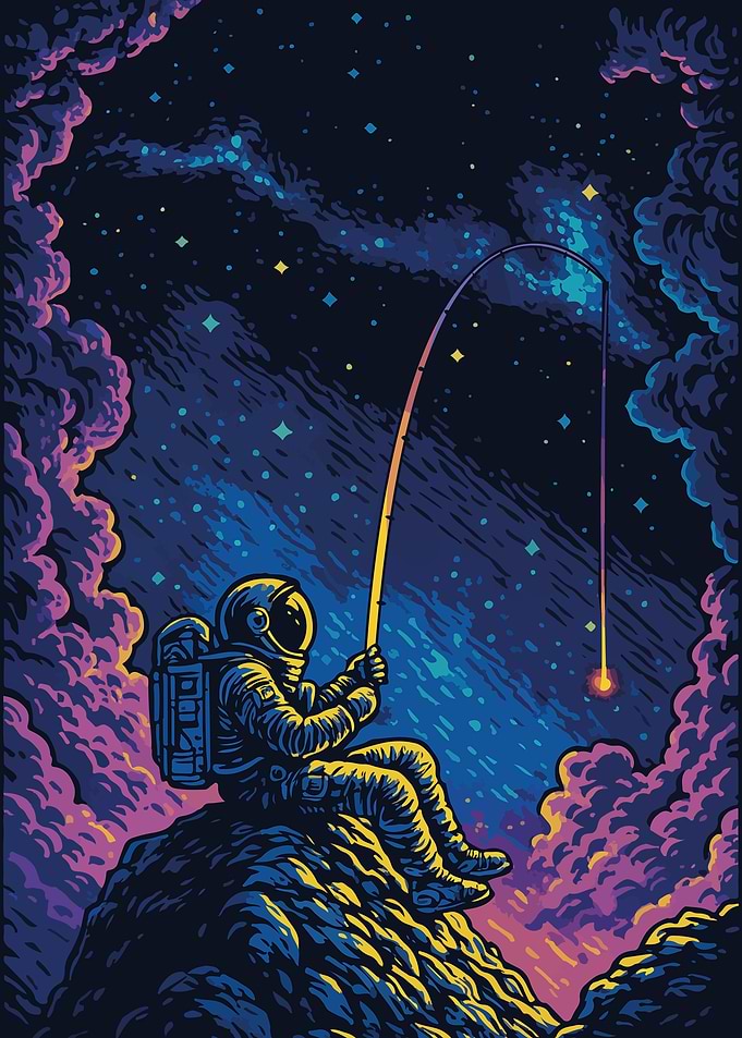 Astronaut Fishing for Stars in Space