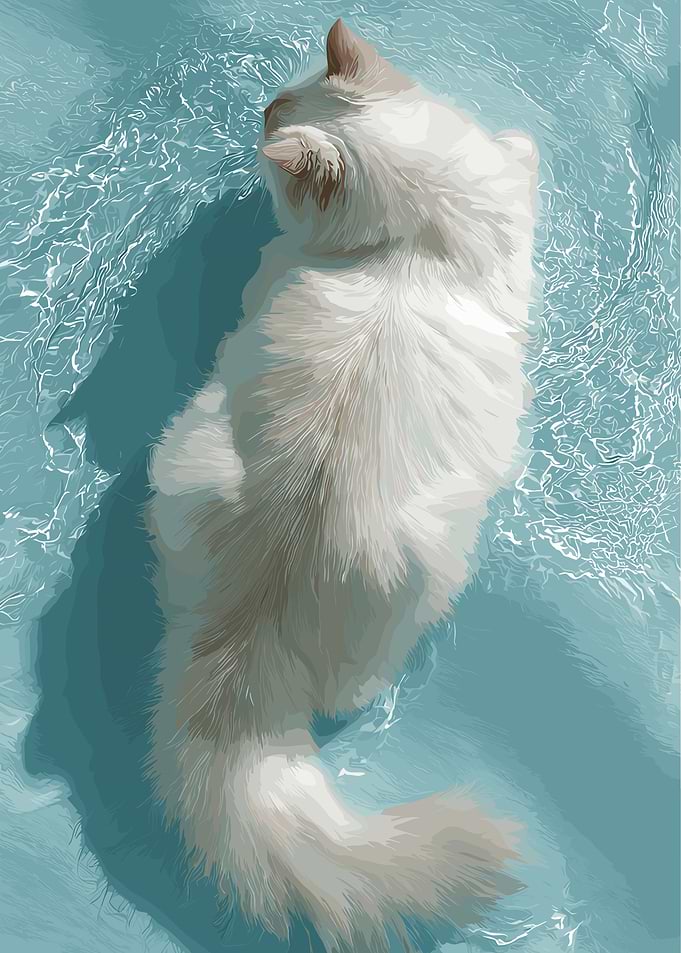 Cat Floating in Water Illustration