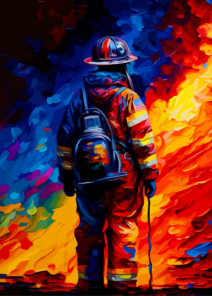 Firefighter in Action Abstract Painting
