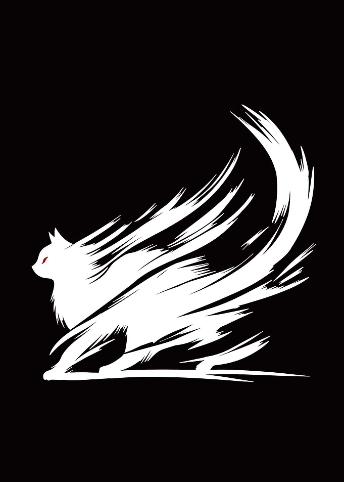 Abstract White Cat with Red Eyes