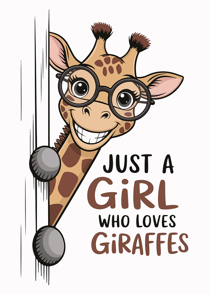Giraffe Girl Cartoon with Glasses