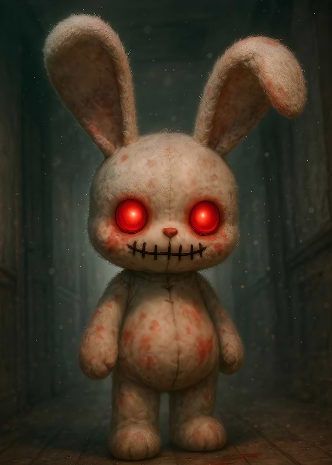 Creepy Bunny Doll with Red Eyes
