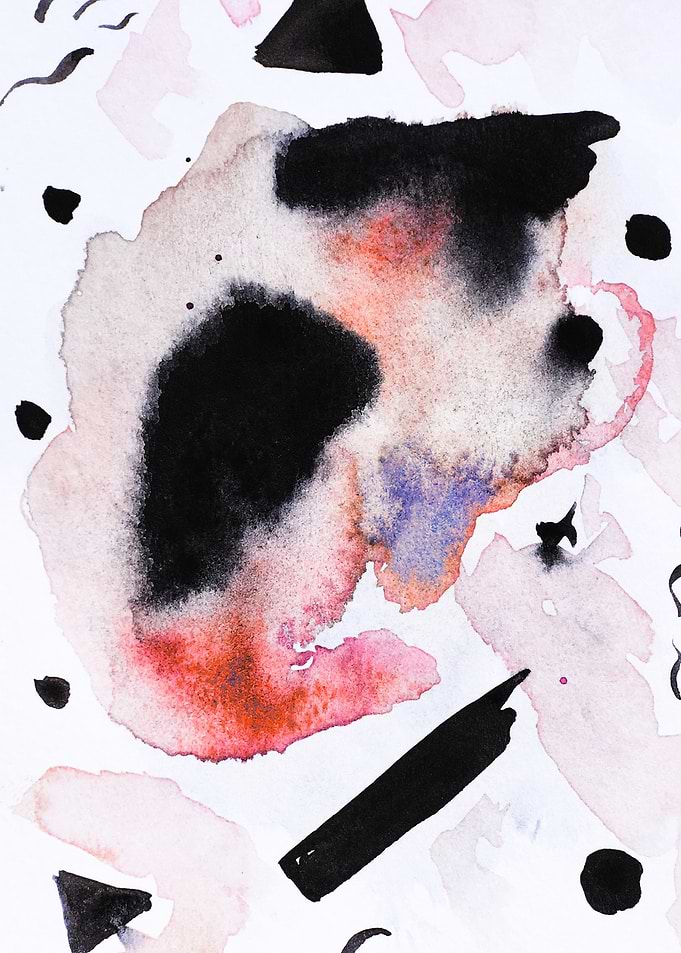 Abstract Watercolor Painting with Black Accents