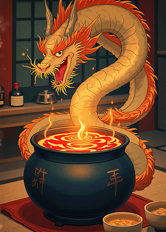 Dragon over a boiling pot