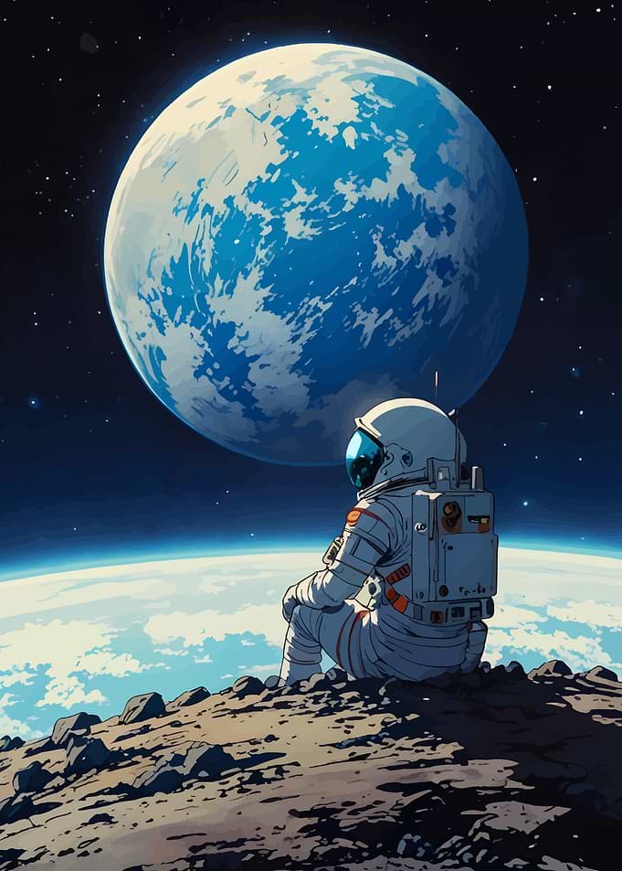 Astronaut Contemplating Earth from Moon