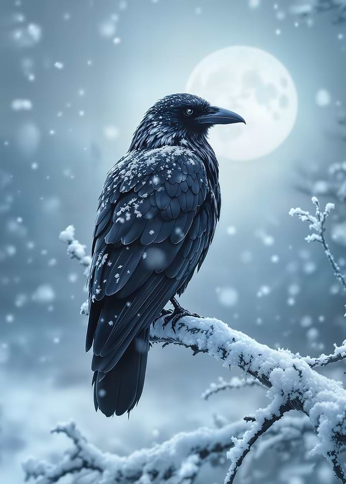 Raven in Winter Moonlight
