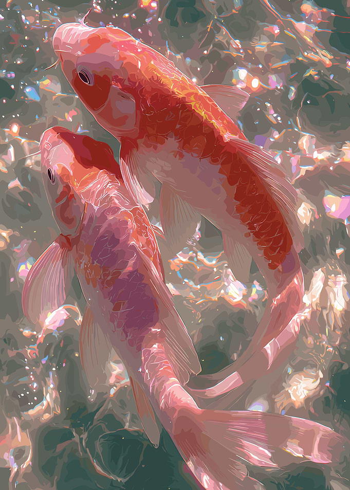 Two Koi Fish in Shimmering Water