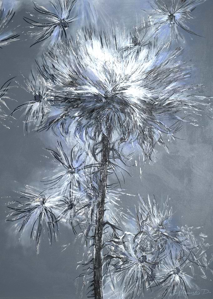 Abstract Floral Painting in Blue and Gray