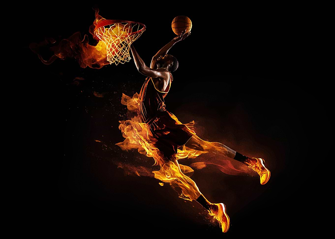 Fiery Basketball Player Dunking