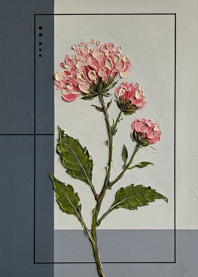 Floral Impasto Painting with Geometric Accents