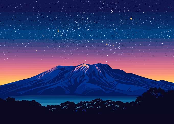 Mountain Landscape Under Starry Night Sky