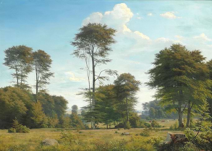 Landscape Painting with Trees and Meadow
