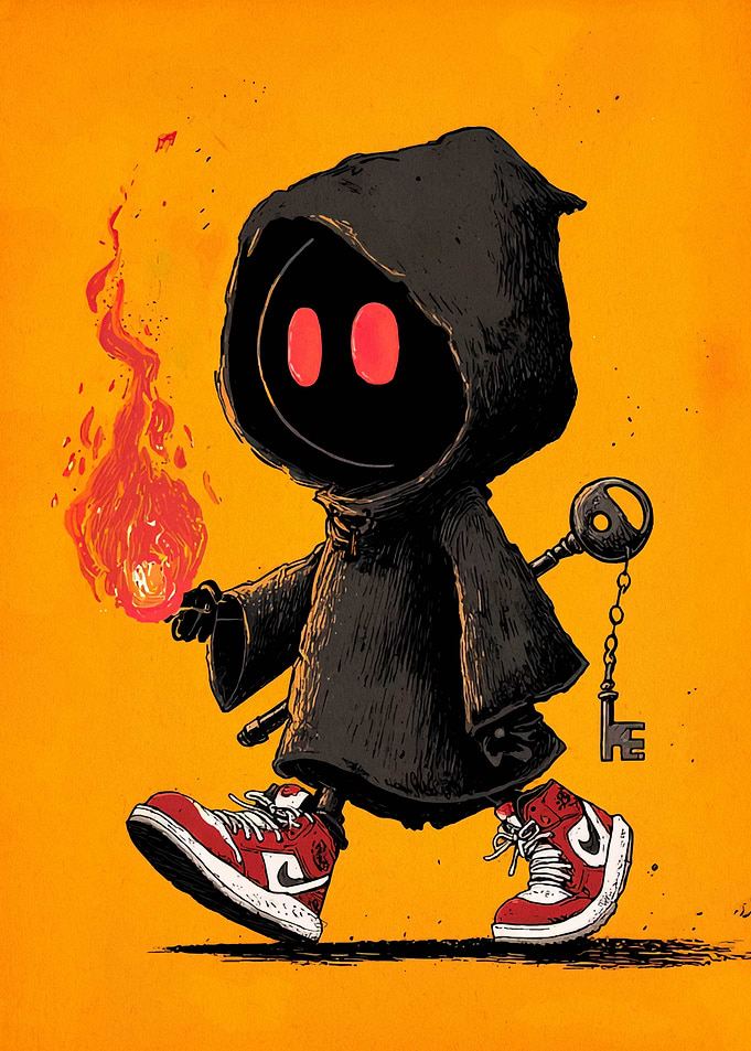 Hooded Figure with Fire and Key
