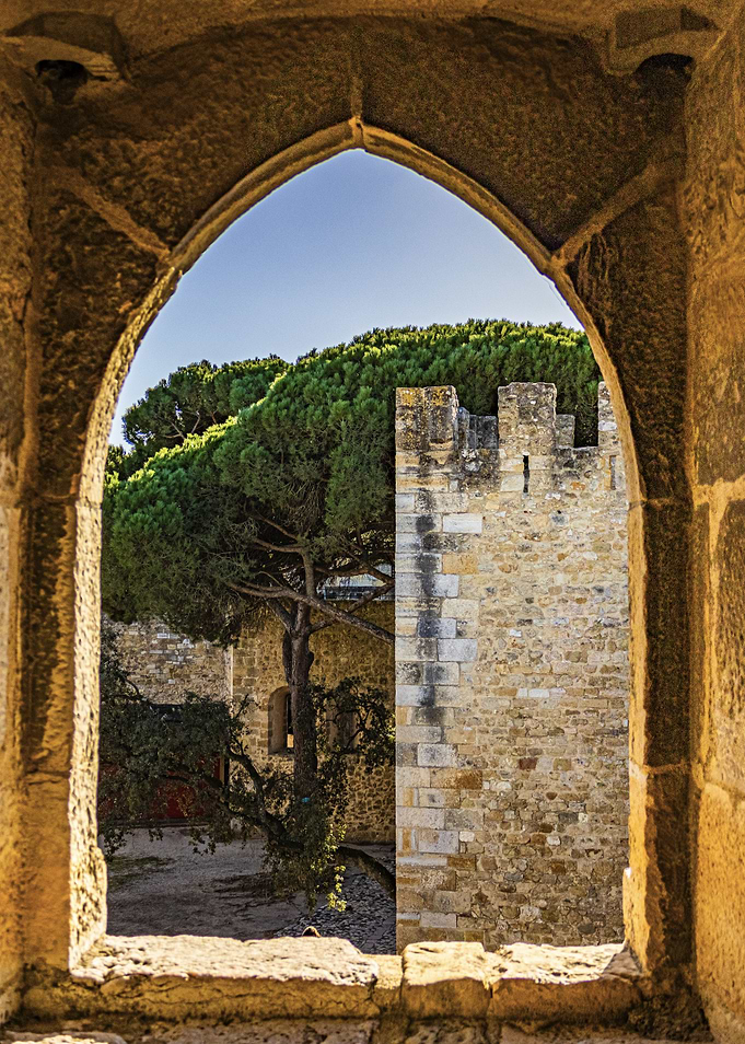 Castle View Through Stone Archway