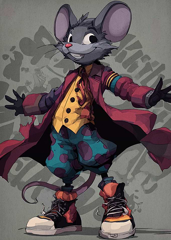 Cartoon Mouse Character in Colorful Outfit