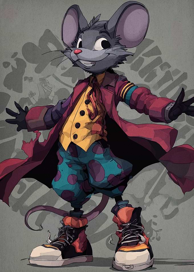 Cartoon Mouse Character in Colorful Outfit