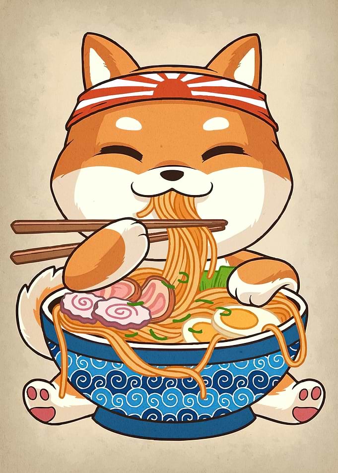 Shiba Inu Eating Ramen
