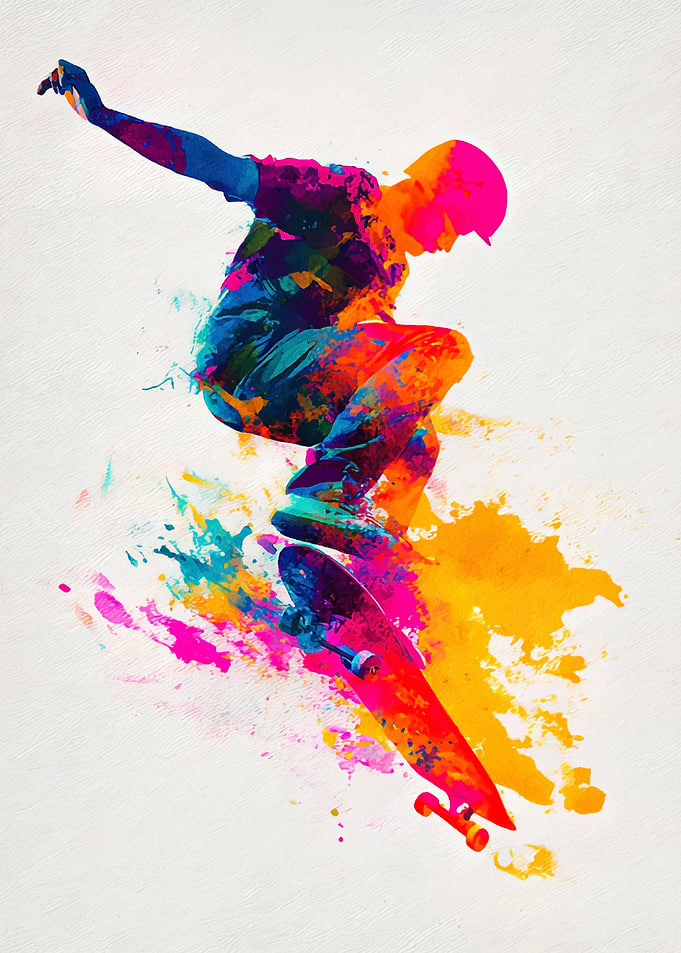 Colorful Skateboarder in Mid-Air