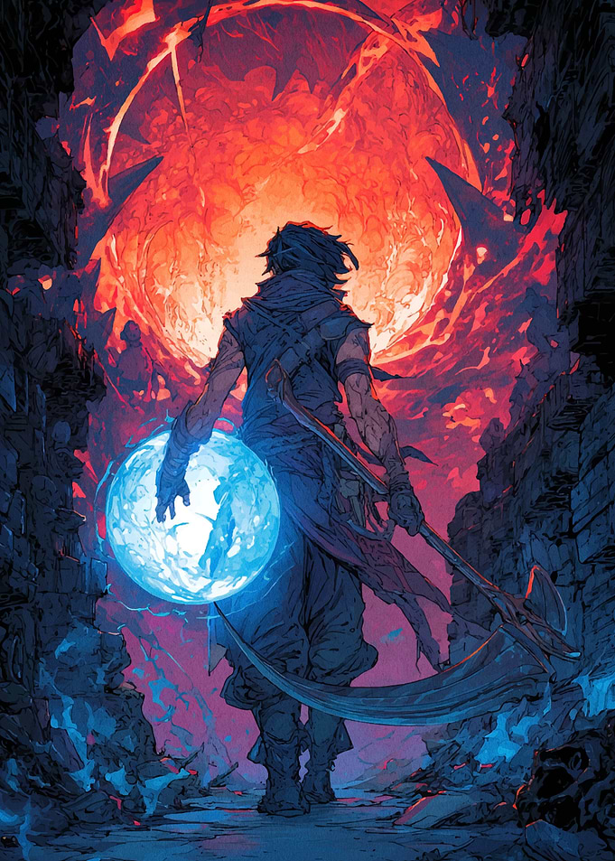 Fantasy Warrior with Scythe and Orb