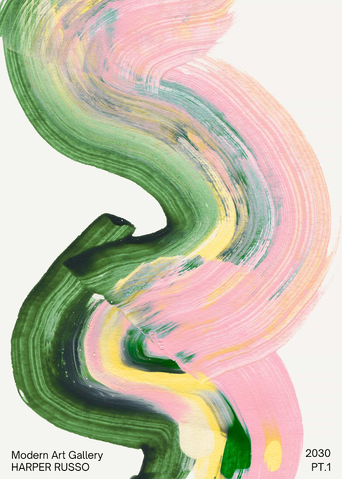 Abstract Brushstroke Art in Pink and Green