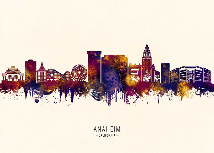 Anaheim California Skyline Watercolor Silhouette