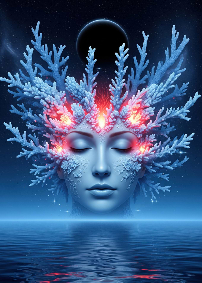 Coral Crowned Woman Above Water